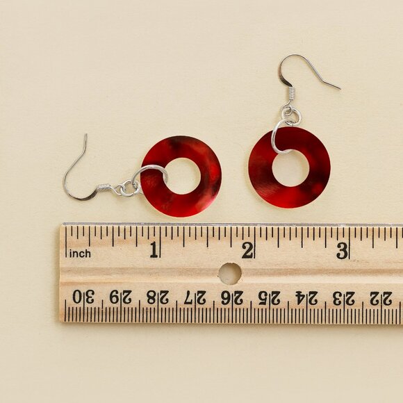 Recycled World War II Ruby Beer Bottle Glass Hoop Earrings - Picture 6 of 6